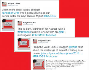 Three example tweets about the senior editor, social media manager, and from the vault 